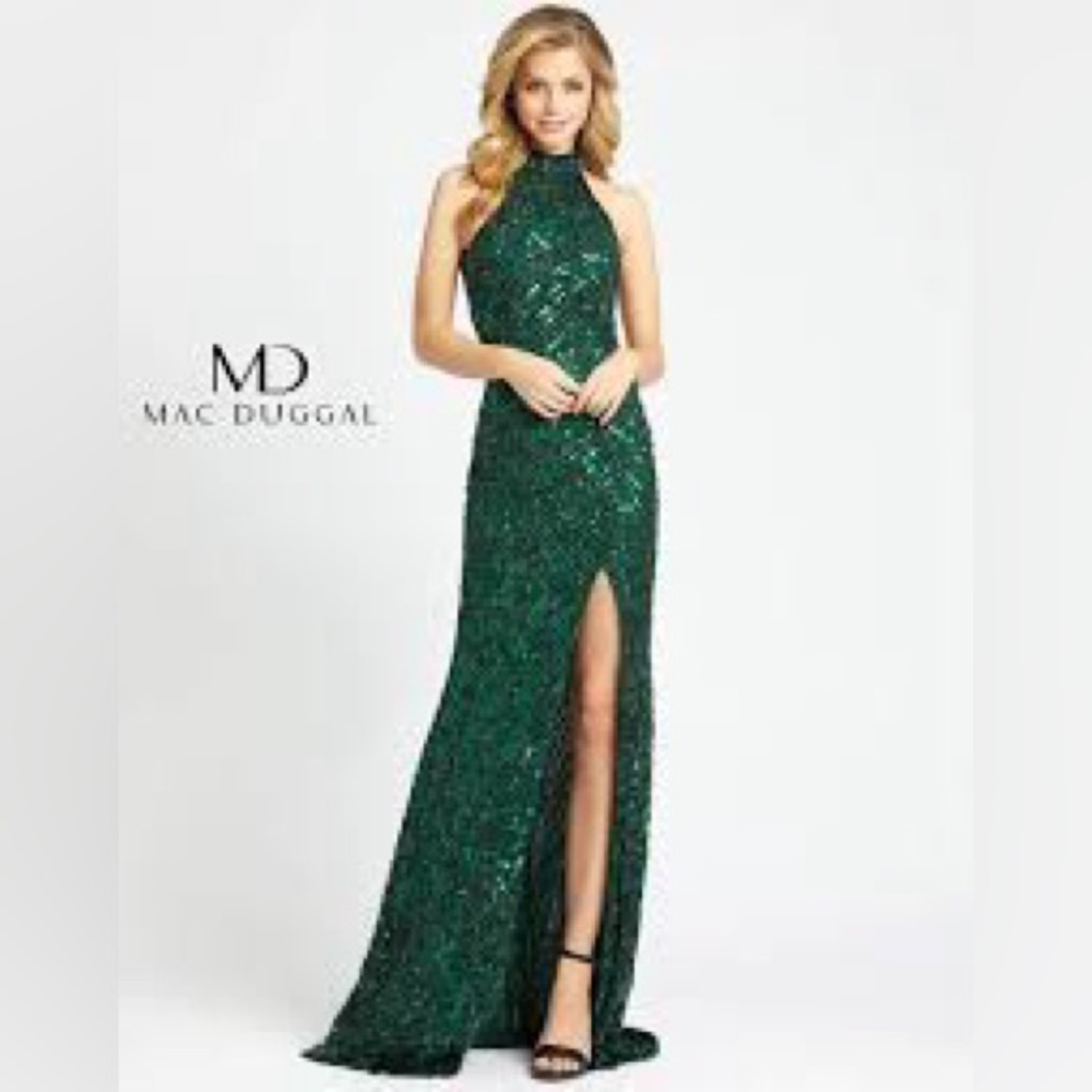 MacDuggal bottle green luxury glam Stunning embellished green halter gown